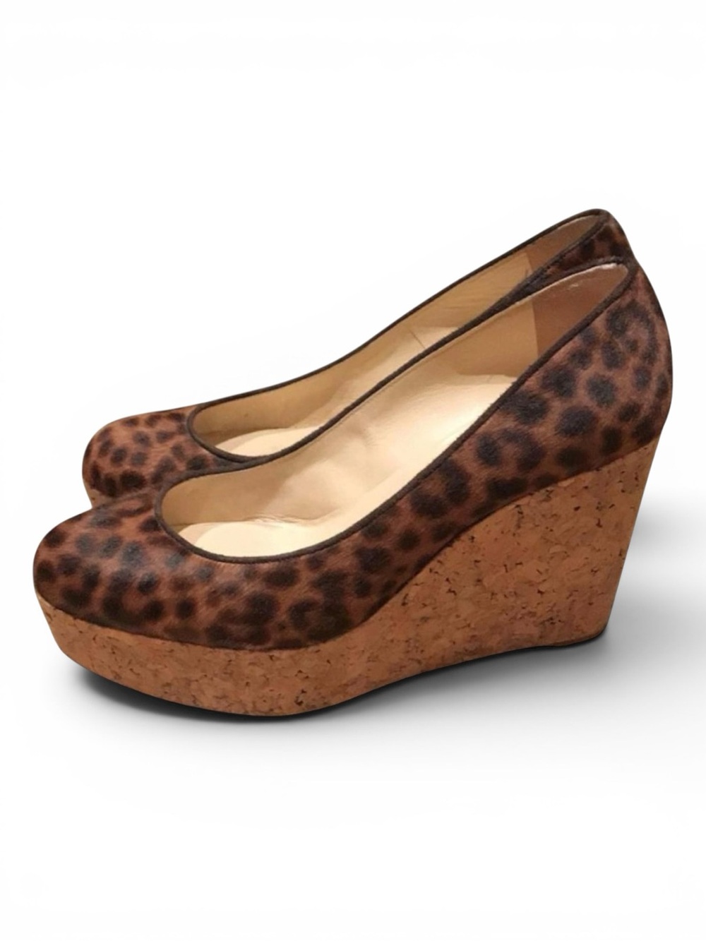 Christian Louboutin leopard-print calf hair wedge pumps